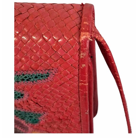 CORA JACOBS Vintage 90s Red Shoulder Bag Reed Snakeskin Purse Designer Handbag - Picture 13 of 15